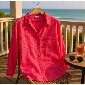 EILEEN FISHER Irish Linen Organic Cotton Shirt Pink Lagenlook Womens Plus 2X